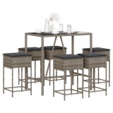 VidaXL Set mobilier bar de grădină cu perne, 7 piese, gri, poliratan