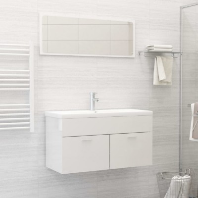 vidaXL Set mobilier de baie, alb extralucios, lemn prelucrat foto
