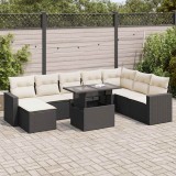 Cumpara ieftin Set mobilier de grădină cu perne, 9 piese, negru, poliratan
