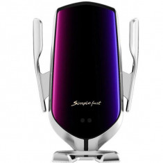 Suport auto cu incarcator wireless iUni R1, micro USB, functie Fast Charge, Silver foto