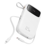 Baseus - Power Bank Qpow Pro+ (P10055003223-00) - Lightning, 2x Type-C, USB, 22.5W, 10000mAh, Cable Type-C, 30cm - White