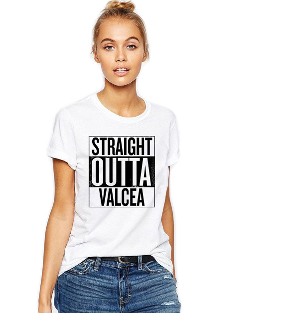 Tricou dama alb - Straight Outta Valcea - XL