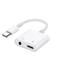 Adaptor audio USB-C la Jack 3.5 mm, compatibil universal, 11 cm, alb