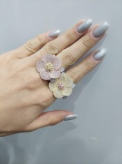 Inel Argint Reglabil Cu floare de cristal oversize pentru femei- ARG124C