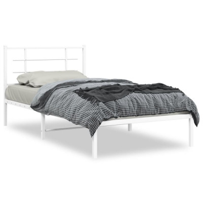 vidaXL Cadru de pat din metal cu tăblie, alb, 107x203 cm foto