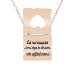Colier personalizat cu text si inimioara decupata din argint 925 placat cu aur roz