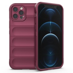 Husa pentru iphone 12 pro max, antisoc, margini cu striatii, design minimalist, bordeaux foto