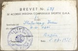ACTE (5) Brevet vechi din 1958 pentru insigna Complexului Sportiv G.M.A. gradul I, acordat in Buzau, document militar de colectie RPR