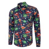 Cămașă de Crăciun pentru bărbați Alisister, imprimeu 3D amuzant, cămașă de Crăciun și casual, m&acirc;neci lungi, cu nasturi, guler &icirc;nalt, mărimea M&ndash;XXL