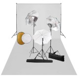 Set studio foto cu lampi, umbrele, fundal si reflector
