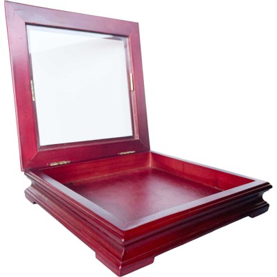 Cutie depozitare lemn cu geam 20.5x20.5x4.5 cm OEM foto