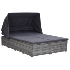 vidaXL Șezlong de 2 persoane cu pernă, gri, poliratan 310236 foto