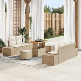 Set de sofa de grădină cu 8 piese cu perne bej din ratan și acacia