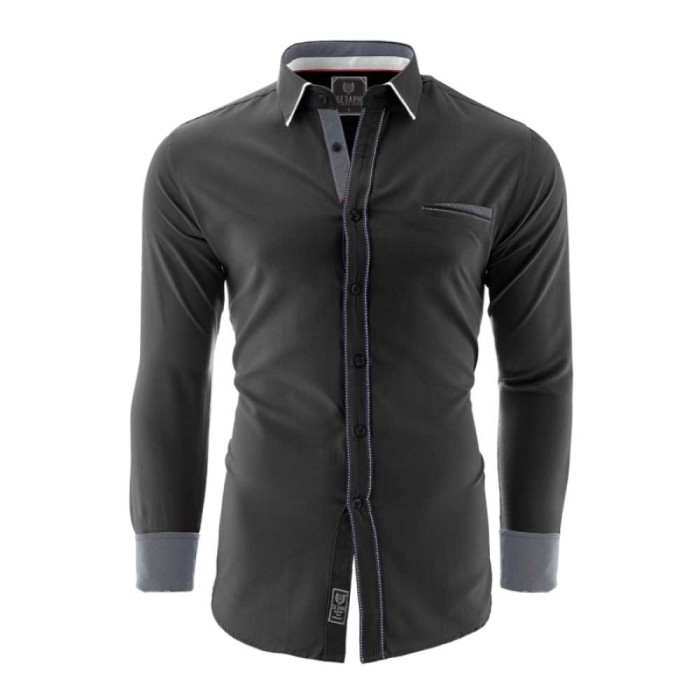 Camasa pentru barbati neagra slim fit elastica casual cu guler catania Camasa pentru barbati neagra slim fit elastica casual cu guler catania