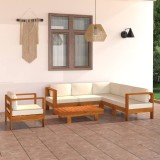 Set mobilier gradina perne alb/crem, 7 piese, lemn masiv acacia GartenMobel Dekor, vidaXL