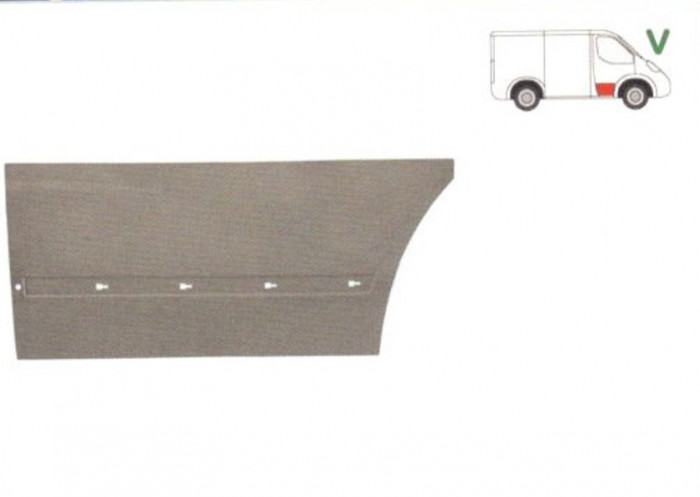 Panou reparatie usa Mercedes VITO / Clasa V (W638), 02.1996-01.2003, partea dreapta, cu gauri pentru bandou; inaltimea 470 mm, usa fata,