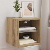 vidaXL Comodă TV de perete cu lumini LED Stejar artizanal 30x28,5x30cm 857674