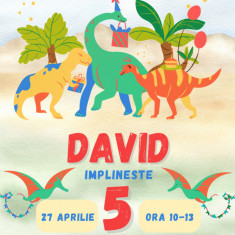 Set 10 invitatii aniversare aniversare baieti, cu plicuri, model Dinozauri