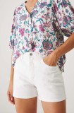 Medicine pantaloni scurti jeans femei, culoarea alb, neted, high waist