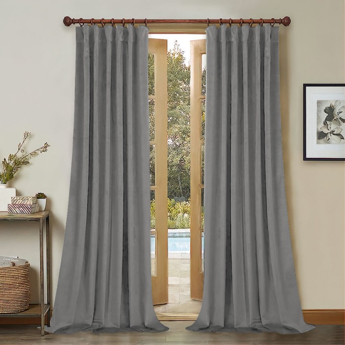 Draperie din catifea cu rejansa din bumbac tip fagure, Madison, 150x240 cm, densitate 700 g/ml, Coin gray