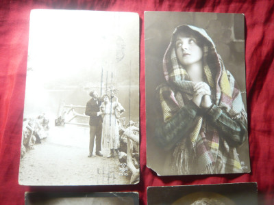 4 Felicitari circulate in Romania 1919 , 1920 si 1921 , cu defecte foto