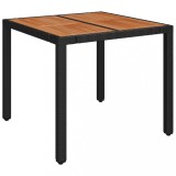 Masa de gradina cu blat din lemn negru, 90x90x75 cm, poliratan