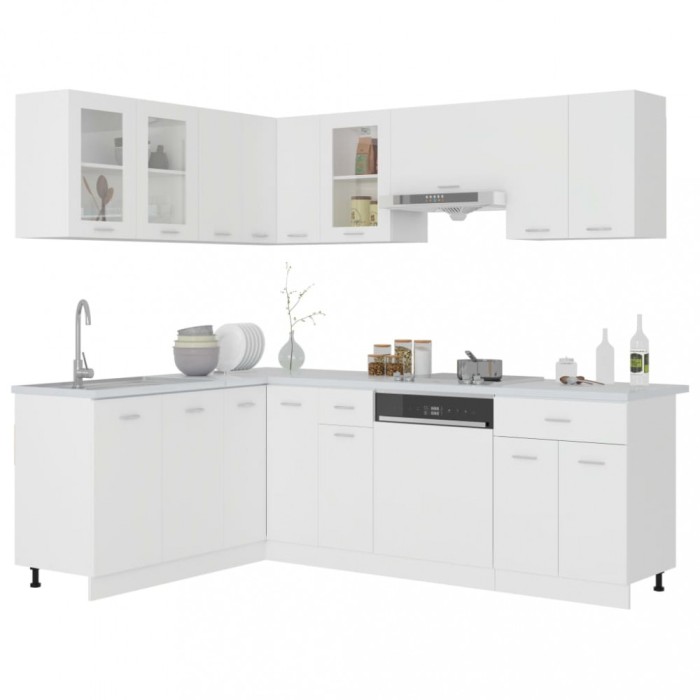 Set dulapuri de bucatarie, Lyon, 11 piese, alb, PAL