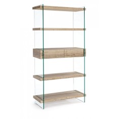 Biblioteca sticla cu 4 polite mdf natur Kenya 90 cm x 39 cm x 180 h