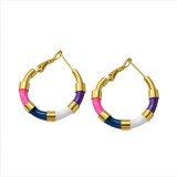 Cercei rotunzi din inox cu email multicolor
