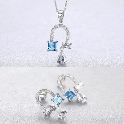 Set Colier si Cercei Din Argint Piatra Blue Gem SET399K foto