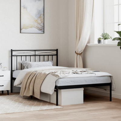 vidaXL Cadru de pat din metal cu tăblie, negru, 100x200 cm foto
