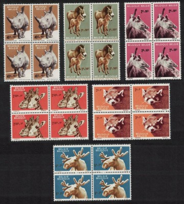 BELGIA 1961 - ANIMALE , ZOO ANTWERPEN , SERIE COMPLETA IN BLOCURI DE 4 , NESTAMP foto