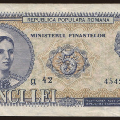 Romania - 5 Lei 1952 , serie albastra . Piese frumoasa de colectie . XF+ .