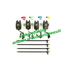 Set pescuit cu 4 Avertizori / Senzori baterie 9V 4 Swingeri Lumino SI Picheti