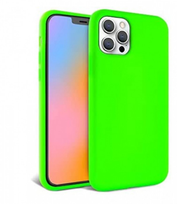 Husa silicon protectie camera cu microfibra in interior Iphone 12 Pro Verde Neon