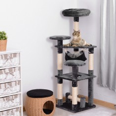PawHut Ansamblu pentru Pisici cu 4 Niveluri din Plus Sisal Natural Gri 40x40x132cm foto
