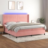 vidaXL Pat continental cu saltea &amp; LED, roz, 200x200 cm, catifea