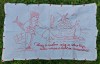 ** Peretar vechi cusut de mana pe panza, cu ata rosie, cu text in limba maghiara, Transilvania