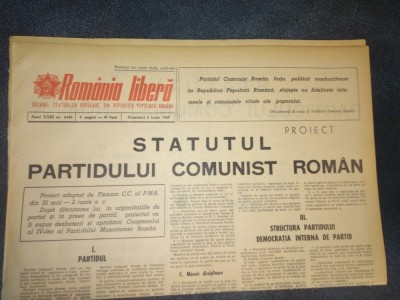 ZIARUL ROMANIA LIBERA 6 IUNIE 1965 STATUTUL PARTIDULUI COMUNIST ROMAN foto