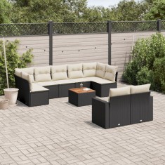 Gossi set canapele de gradina cu perne, 10 piese, negru, poliratan