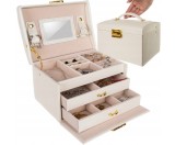 Cutie Eleganta pentru Bijuterii Beautylushh, Ceasuri sau Accesorii, 20 de Compartimente, Oglinda si Inchidere cu Cheie, Culoare Bej