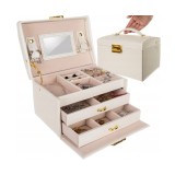 Cutie Eleganta pentru Bijuterii Beautylushh, Ceasuri sau Accesorii, 20 de Compartimente, Oglinda si Inchidere cu Cheie, Culoare Bej