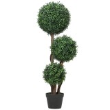 HOMCOM Bilă de buxus artificial cu trei bile, plantă artificială, plantă artificială cu trunchi din lemn &icirc;n ghiveci, 30 x 30 x 100 cm, Verde | Aosom R