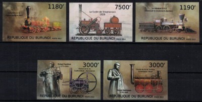 BURUNDI 2012 - Inventia locomotivei cu aburi / serie completa MNH foto