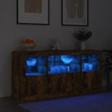 VidaXL Servantă cu lumini LED, stejar fumuriu, 142,5x37x67 cm