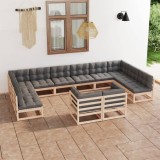 vidaXL Set mobilier grădină cu perne, 12 piese, lemn masiv de pin 3077274
