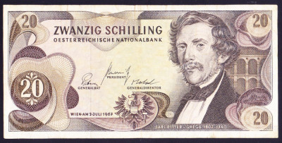 Bancnota Austria 20 Schilling 1967 (1968) - P142 XF foto