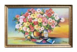 Cumpara ieftin Tablou inramat aranjament floral pictat manual, Din gradina bunicii, 110x70cm ulei pe panza Constantin Feraru
