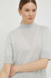 G-Star pulover de bumbac femei, culoarea gri, light, cu guler