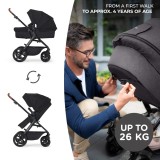 Carucior multifunctional Kinderkraft A TOUR 3 in 1, Negru, 12 kg, Sarcina Max 26 kg, Pliabil, Travel System